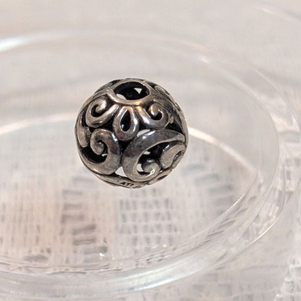Vintage ATI 925 Sterling Silver Scroll Filigree Charm Bead - Artisan Style